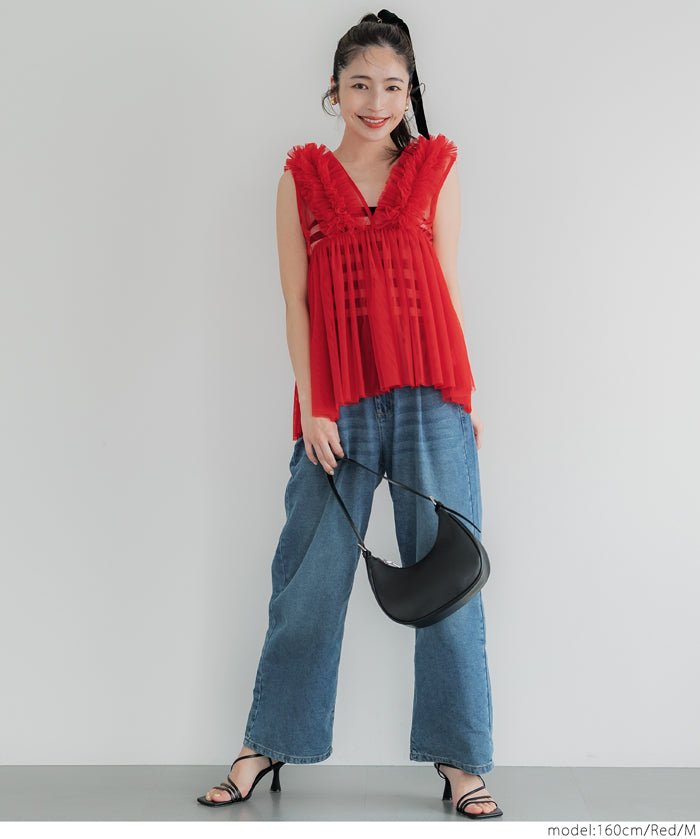 Tulle Layered V-Neck Vest