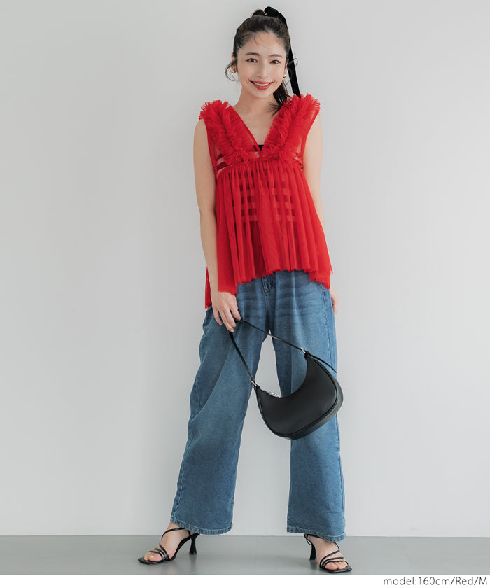 Tulle Layered V-Neck Vest