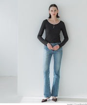 U-neck cotton blend long-sleeved POLO top