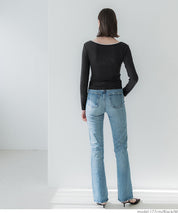 U-neck cotton blend long-sleeved POLO top