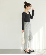 U-neck cotton blend long-sleeved POLO top