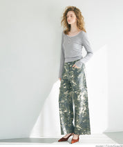 U-neck cotton blend long-sleeved POLO top