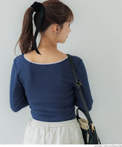 U-neck cotton blend long-sleeved POLO top