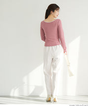 U-neck cotton blend long-sleeved POLO top