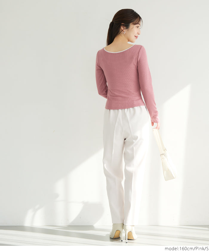 U-neck cotton blend long-sleeved POLO top