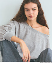 Off-shoulder cotton blend long-sleeved sweatshirt