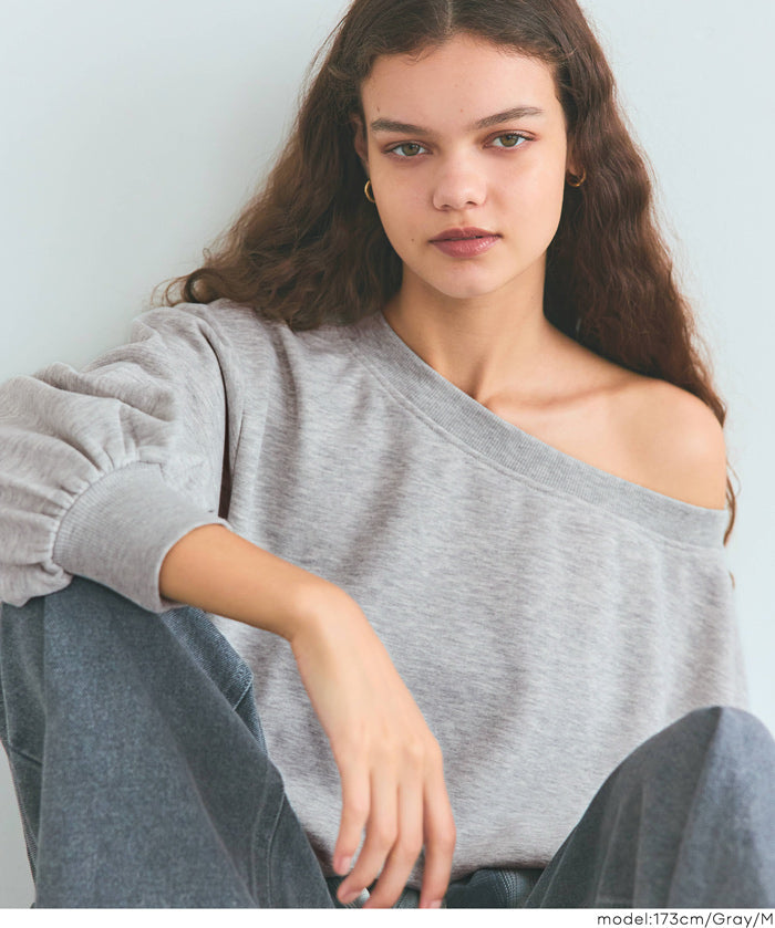 Off-shoulder cotton blend long-sleeved sweatshirt