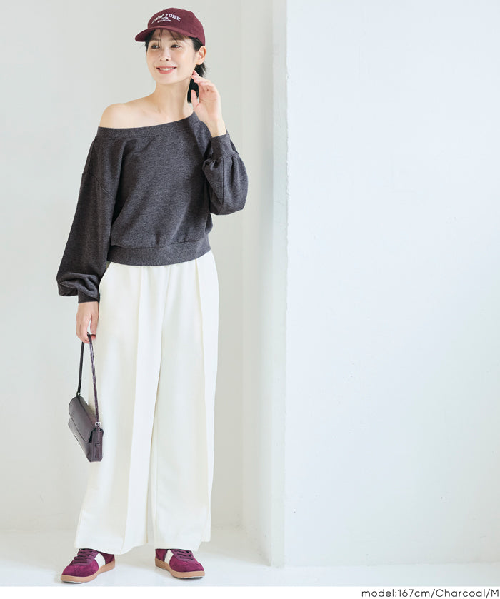 Off-shoulder cotton blend long-sleeved sweatshirt