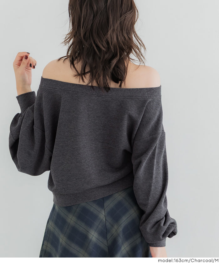 Off-shoulder cotton blend long-sleeved sweatshirt