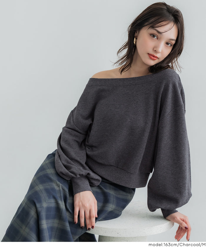 Off-shoulder cotton blend long-sleeved sweatshirt