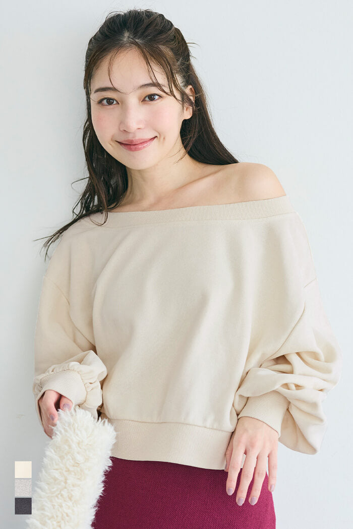 Off-shoulder cotton blend long-sleeved sweatshirt