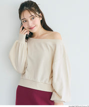 Off-shoulder cotton blend long-sleeved sweatshirt