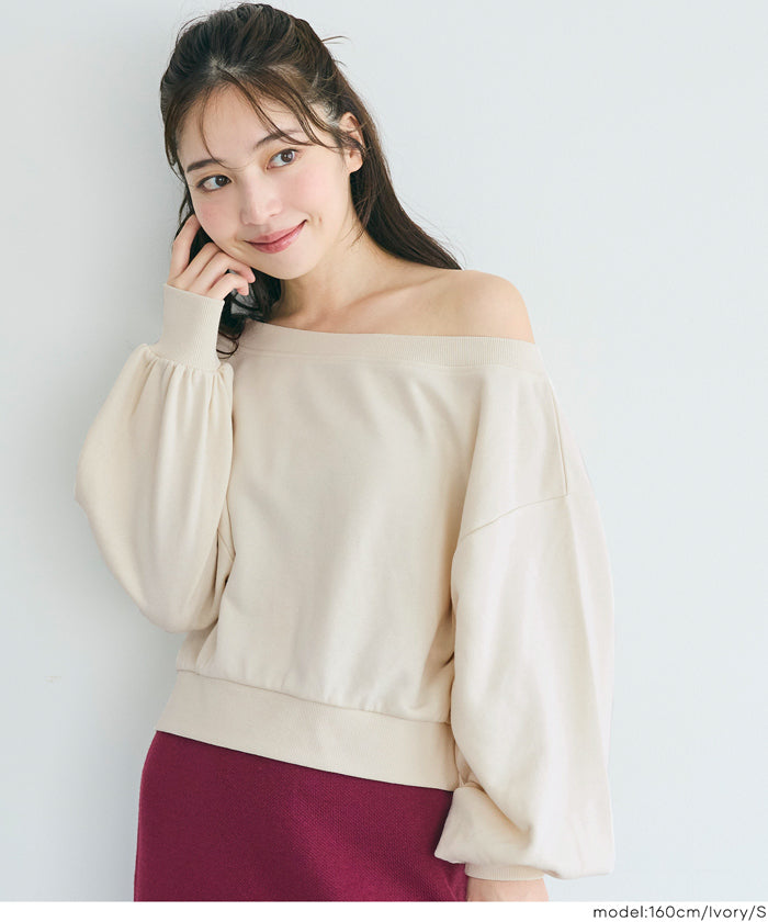 Off-shoulder cotton blend long-sleeved sweatshirt