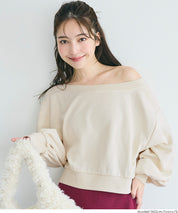 Off-shoulder cotton blend long-sleeved sweatshirt