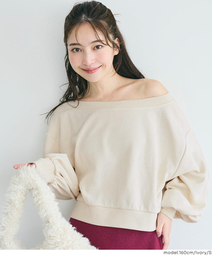 Off-shoulder cotton blend long-sleeved sweatshirt