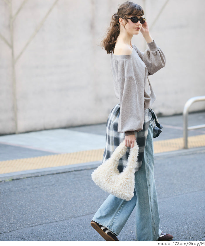 Off-shoulder cotton blend long-sleeved sweatshirt