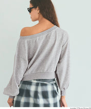 Off-shoulder cotton blend long-sleeved sweatshirt