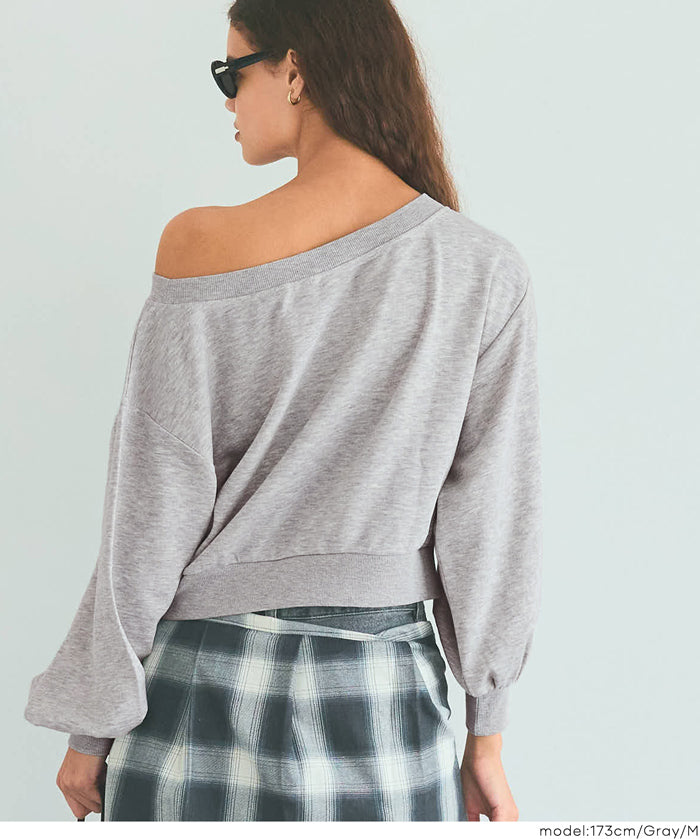 Off-shoulder cotton blend long-sleeved sweatshirt