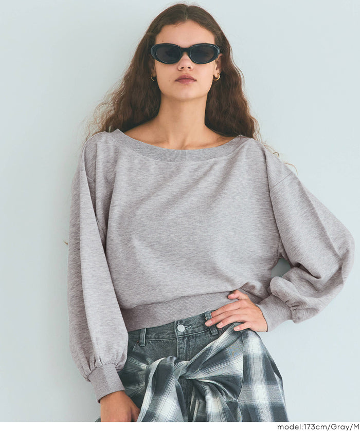 Off-shoulder cotton blend long-sleeved sweatshirt