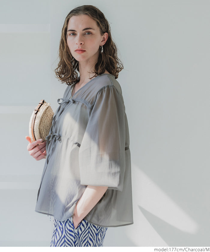 Dopamine Candy Color Pleated Sheer Long Sleeve Shirt