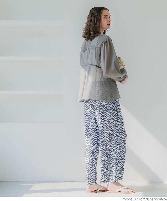 Dopamine Candy Color Pleated Sheer Long Sleeve Shirt