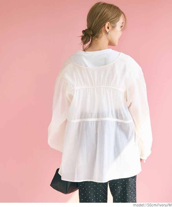 Dopamine Candy Color Pleated Sheer Long Sleeve Shirt