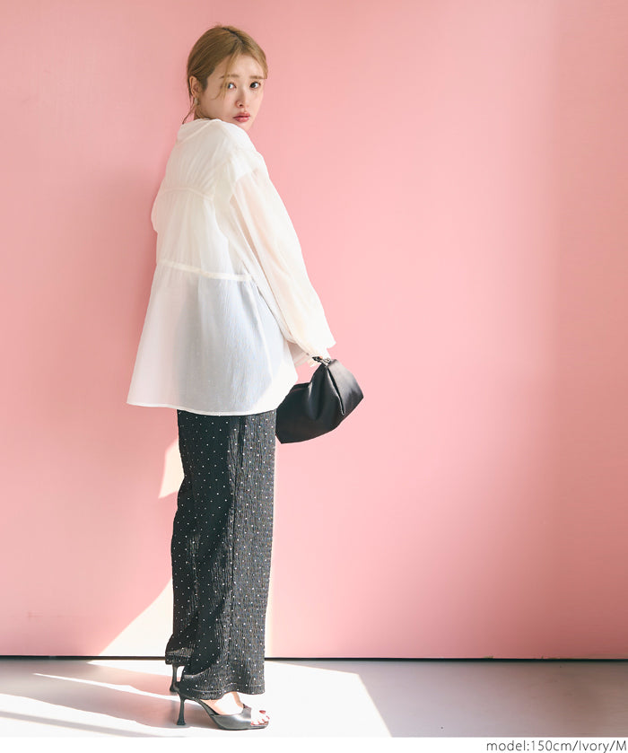 Dopamine Candy Color Pleated Sheer Long Sleeve Shirt