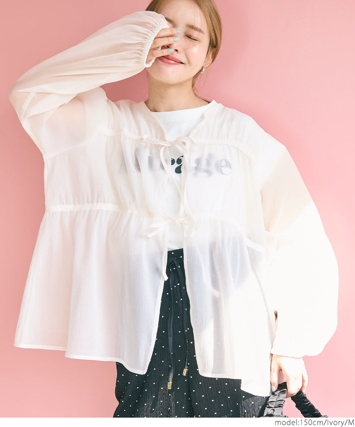 Dopamine Candy Color Pleated Sheer Long Sleeve Shirt