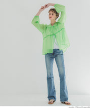 Dopamine Candy Color Pleated Sheer Long Sleeve Shirt