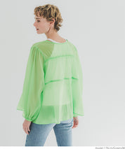 Dopamine Candy Color Pleated Sheer Long Sleeve Shirt