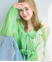 Dopamine Candy Color Pleated Sheer Long Sleeve Shirt