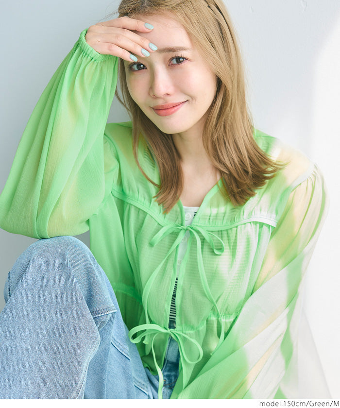 Dopamine Candy Color Pleated Sheer Long Sleeve Shirt