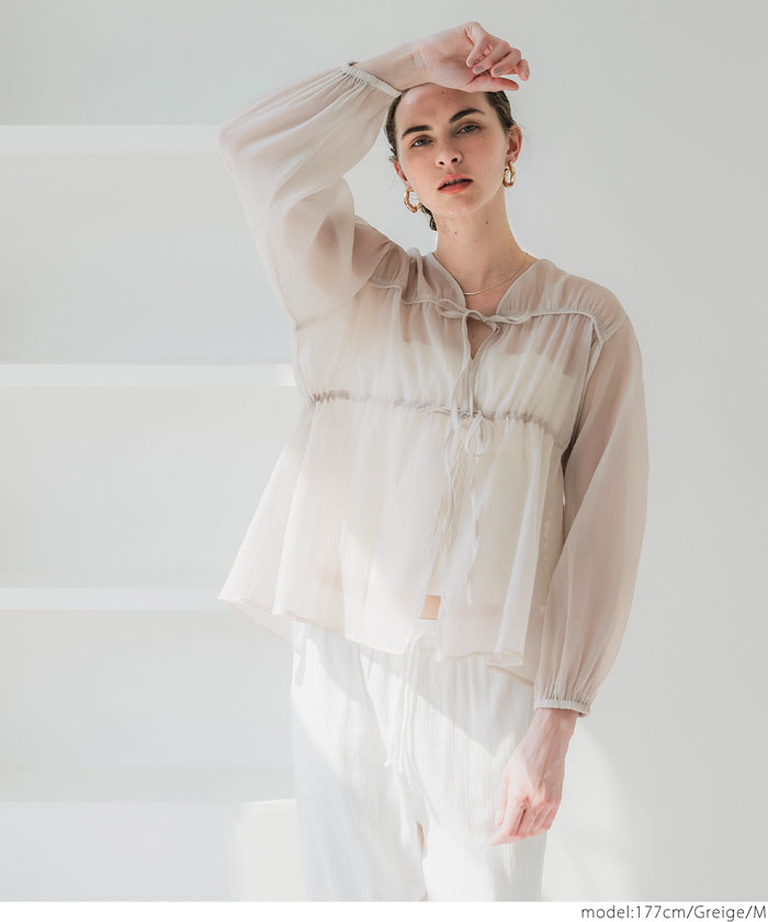 Dopamine Candy Color Pleated Sheer Long Sleeve Shirt