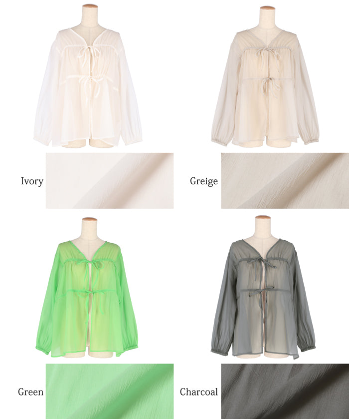 Dopamine Candy Color Pleated Sheer Long Sleeve Shirt