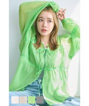 Dopamine Candy Color Pleated Sheer Long Sleeve Shirt