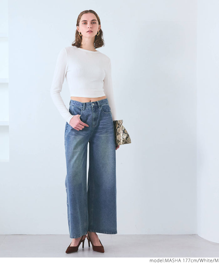 Minimalist Thin Ribbed Cropped Long Sleeve Top