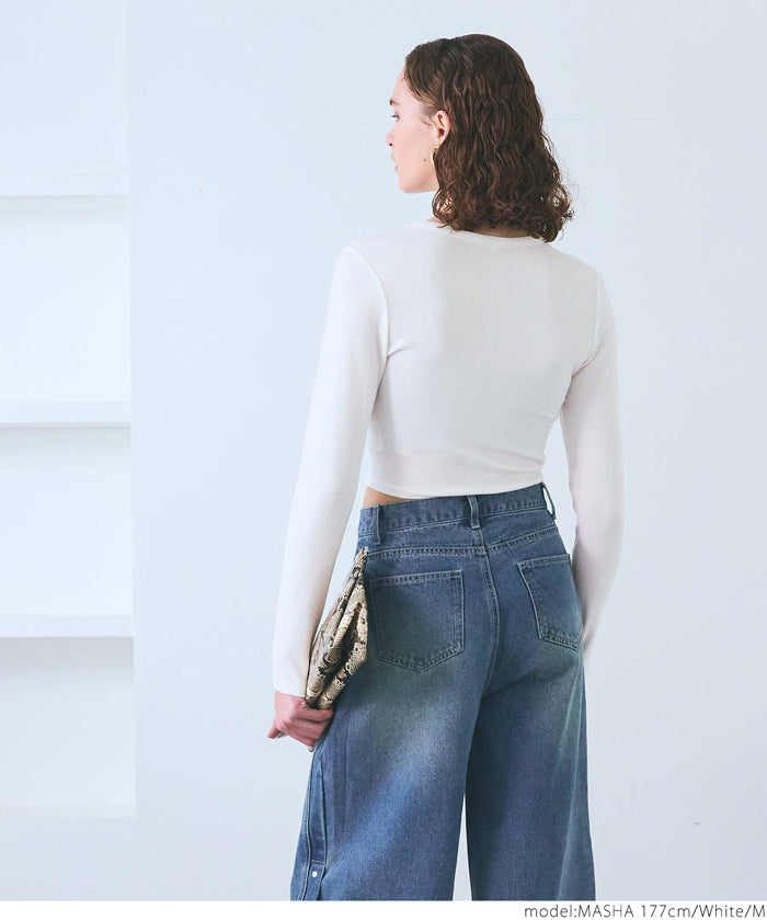 Minimalist Thin Ribbed Cropped Long Sleeve Top