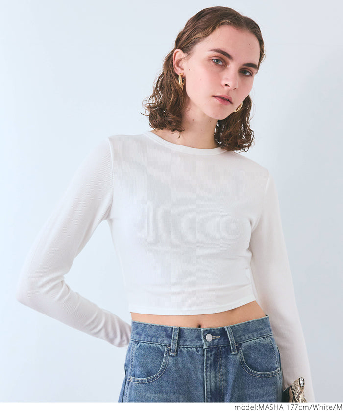 Minimalist Thin Ribbed Cropped Long Sleeve Top