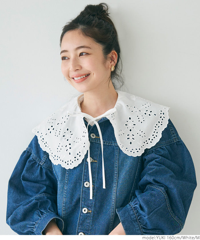 Japanese style lace large collar cotton shirt