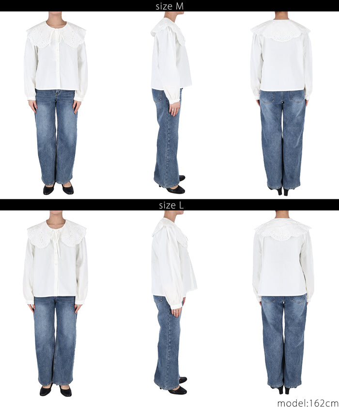 Japanese style lace large collar cotton shirt