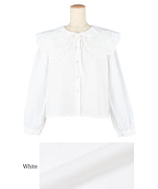 Japanese style lace large collar cotton shirt