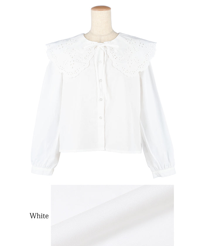 Japanese style lace large collar cotton shirt