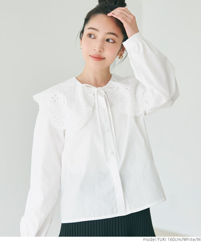 Japanese style lace large collar cotton shirt