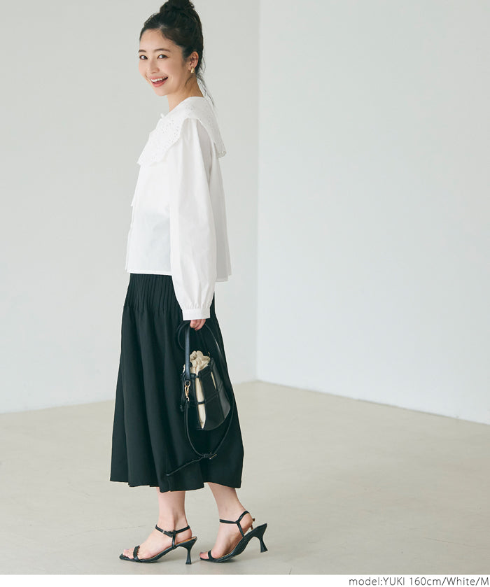 Japanese style lace large collar cotton shirt