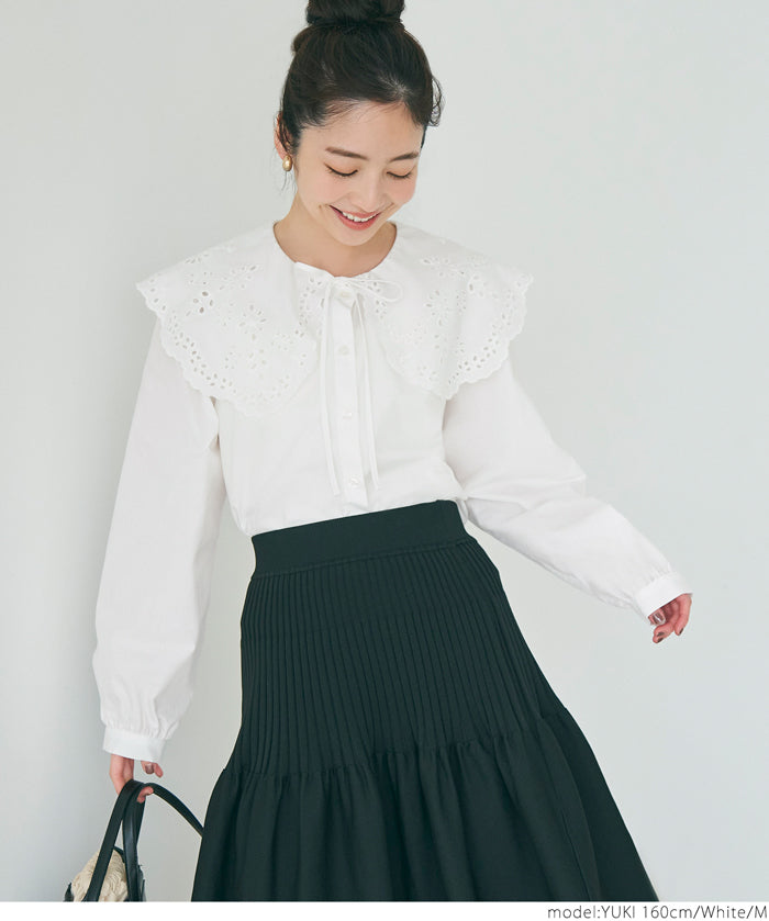Japanese style lace large collar cotton shirt