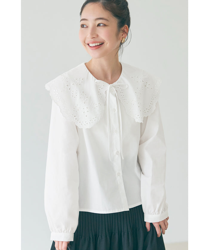 Japanese style lace large collar cotton shirt