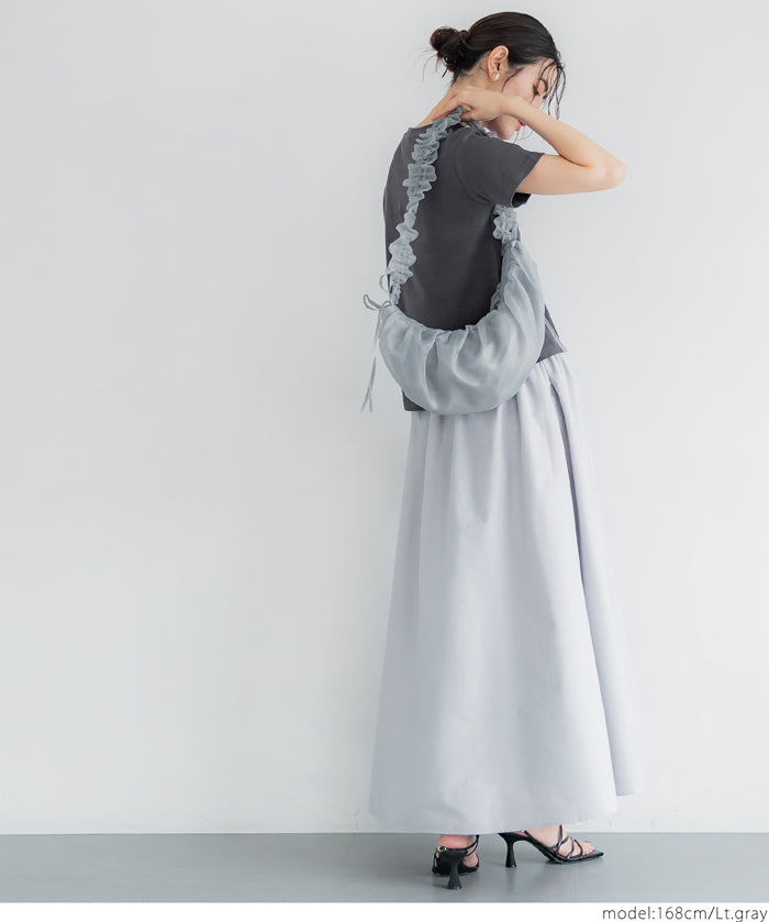 Tulle Crinkled Half Moon Crossbody Bag