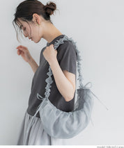 Tulle Crinkled Half Moon Crossbody Bag