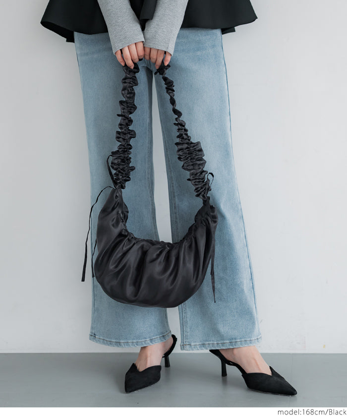 Tulle Crinkled Half Moon Crossbody Bag
