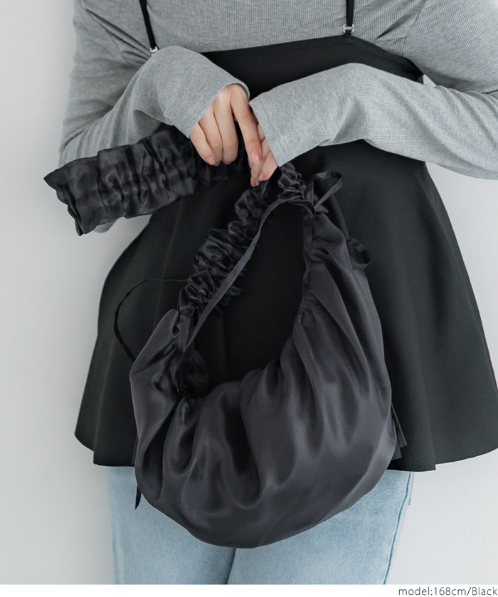 Tulle Crinkled Half Moon Crossbody Bag